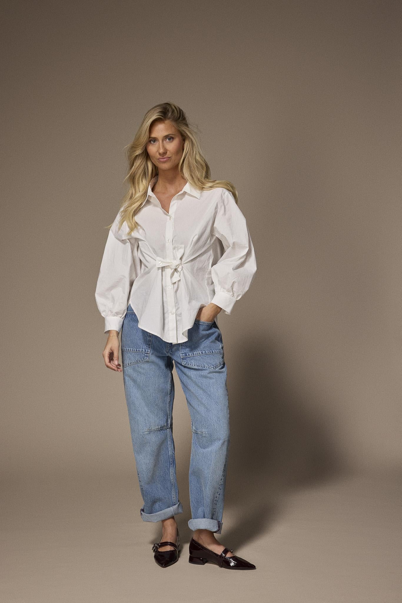 Nara blouse met strikceintuur - White