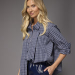 Jolien geruite katoenen blouse - Navy Checks