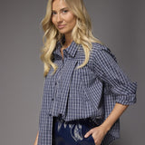 Jolien geruite katoenen blouse - Navy Checks