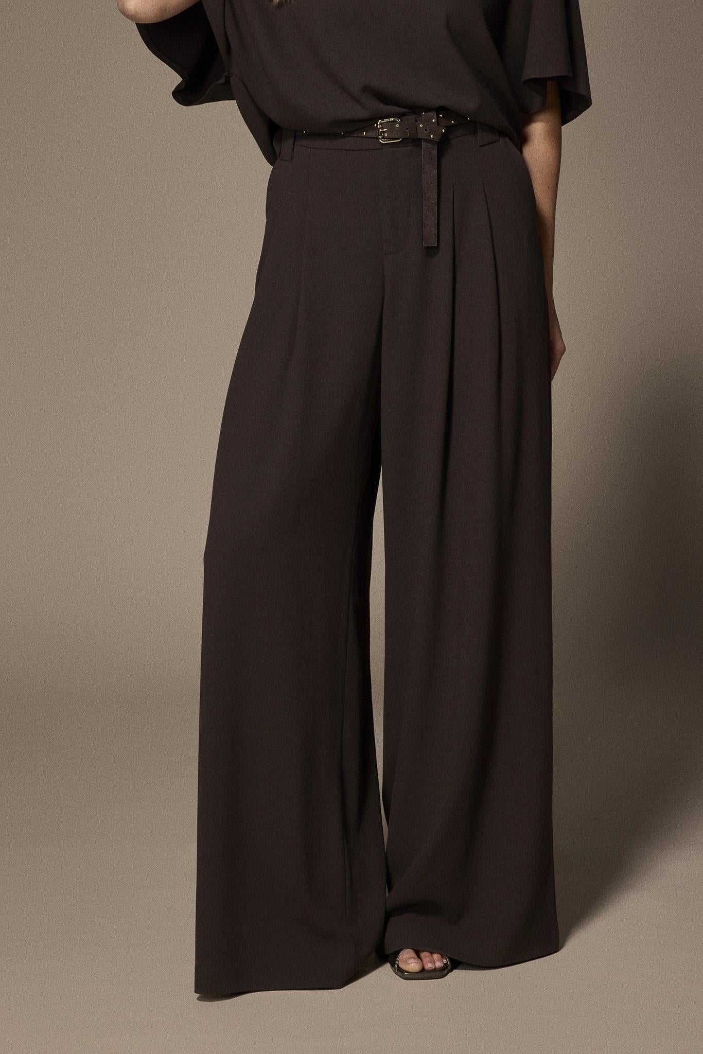 Paulette soepele wide leg broek - Brown