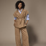 Naomi mouwloze gilet in velours - Camel