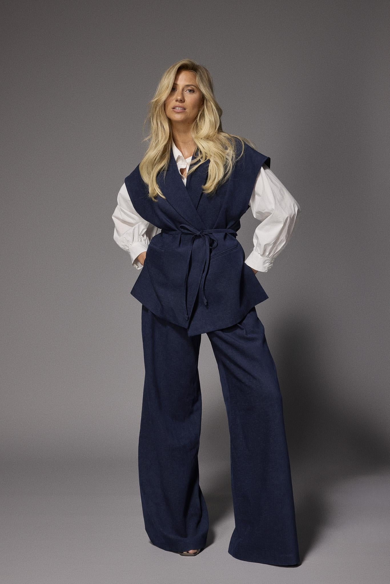 Naomi mouwloze gilet in velours - Navy