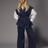 Naomi mouwloze gilet in velours - Navy