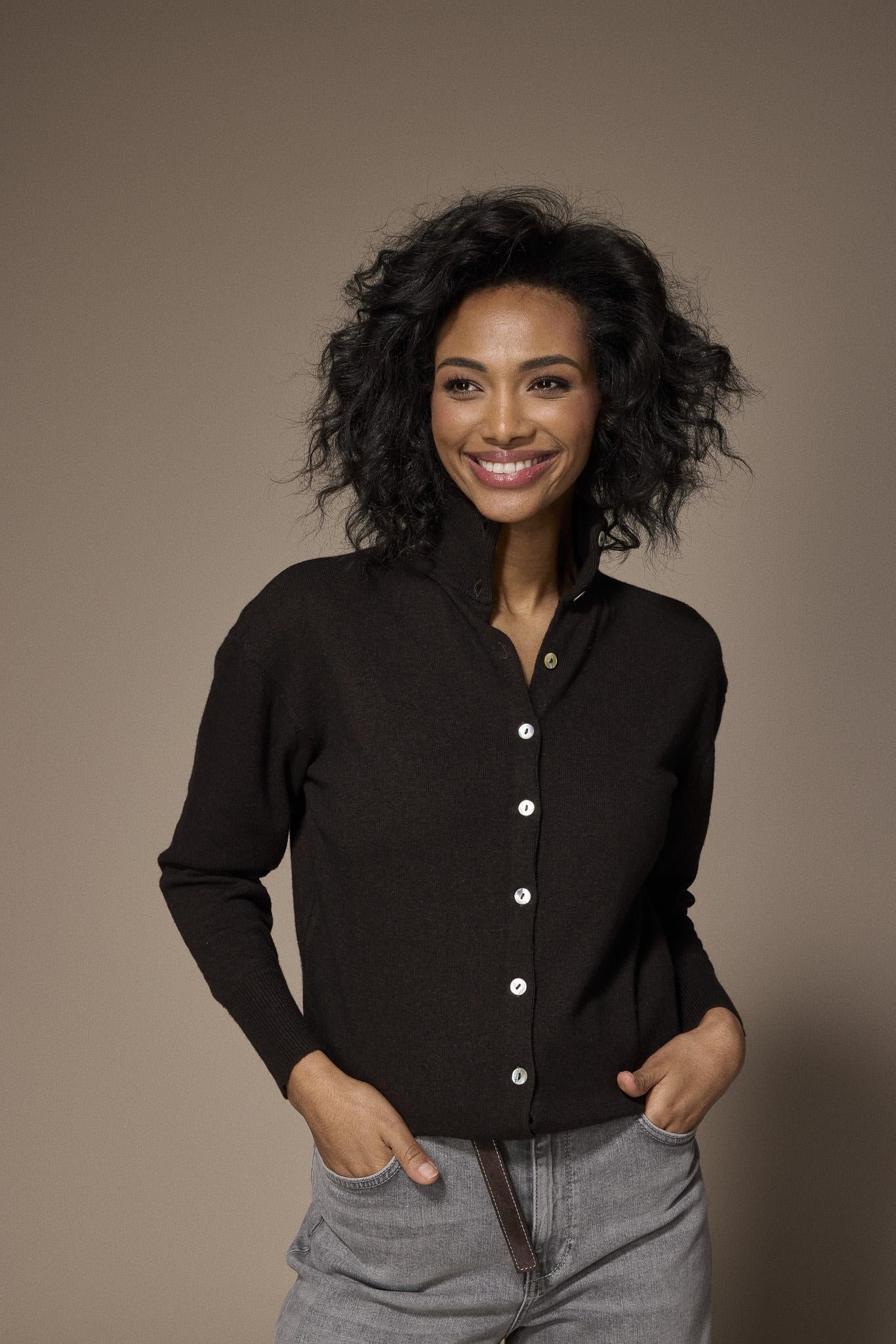 Sofia gilet met opstaande kraag - Dark Brown