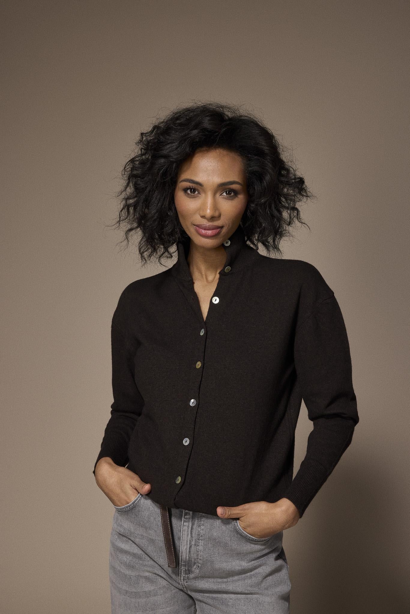 Sofia gilet met opstaande kraag - Dark Brown