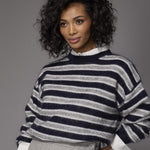 Michelle gestreepte mohair trui - Navy