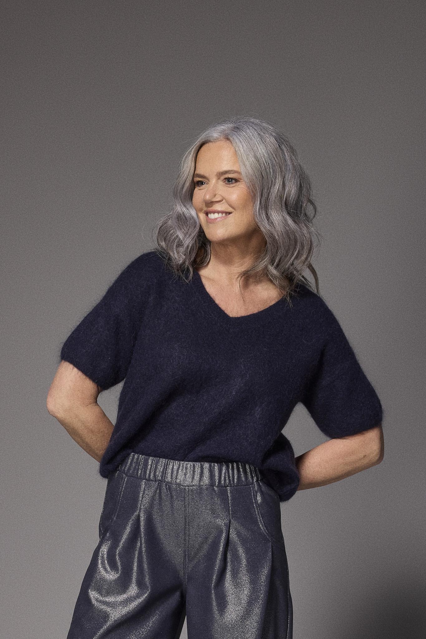 Milini mohair v-hals trui - Navy