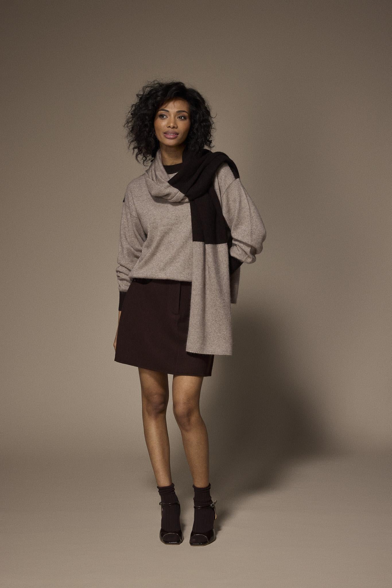 Gio tweekleurige sjaal - Taupe / Dark Brown