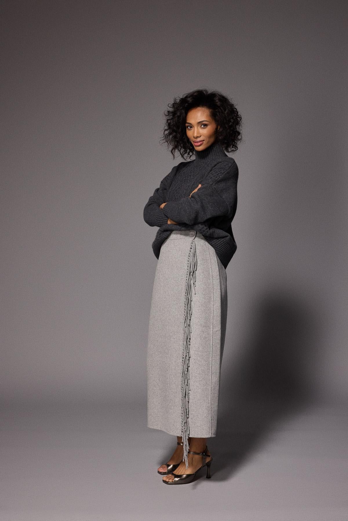 Fran lange rok met franjes - Grey