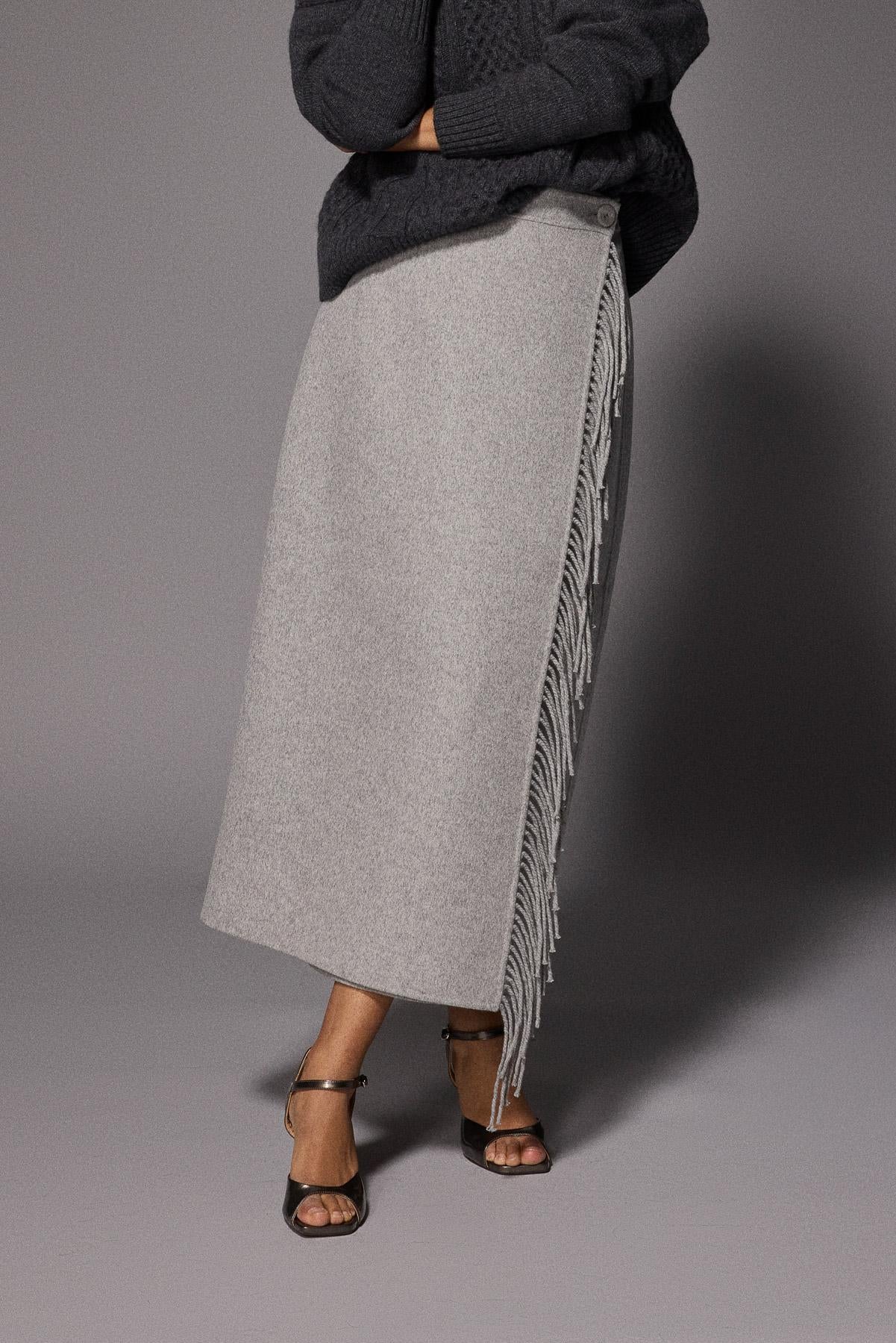 Fran lange rok met franjes - Grey