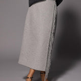 Fran lange rok met franjes - Grey
