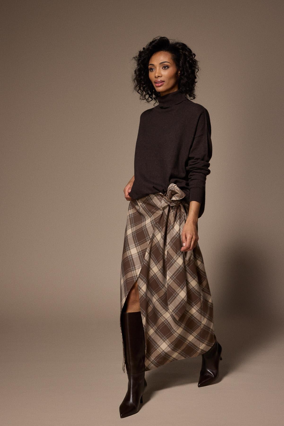 Atlanta flanellen maxi rok - Brown Checks