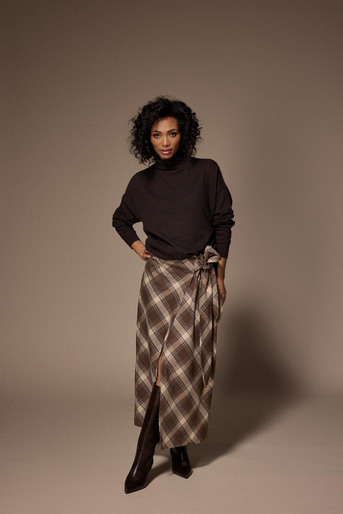 Atlanta flanellen maxi rok - Brown Checks