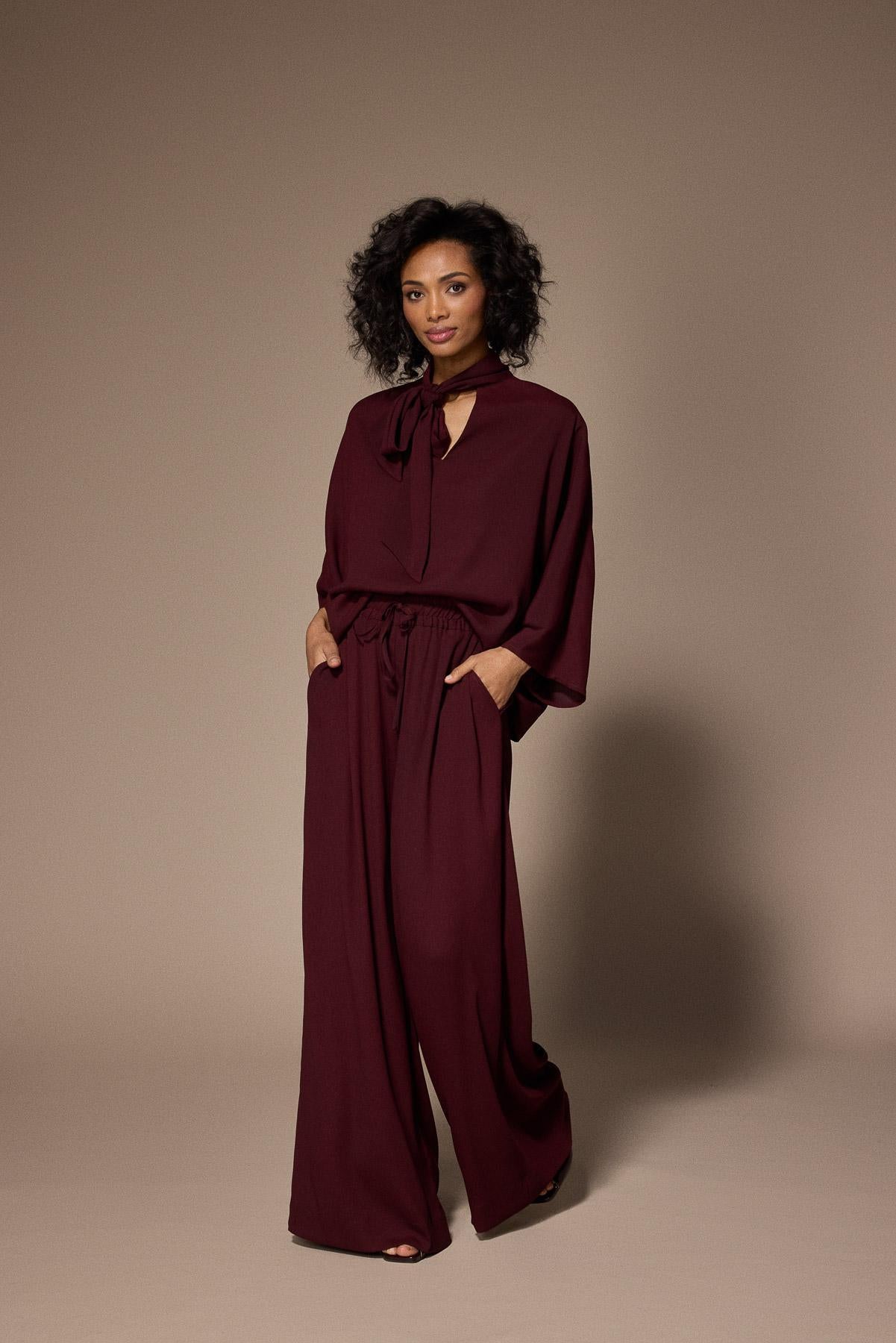 Polly wide leg broek - Burgundy