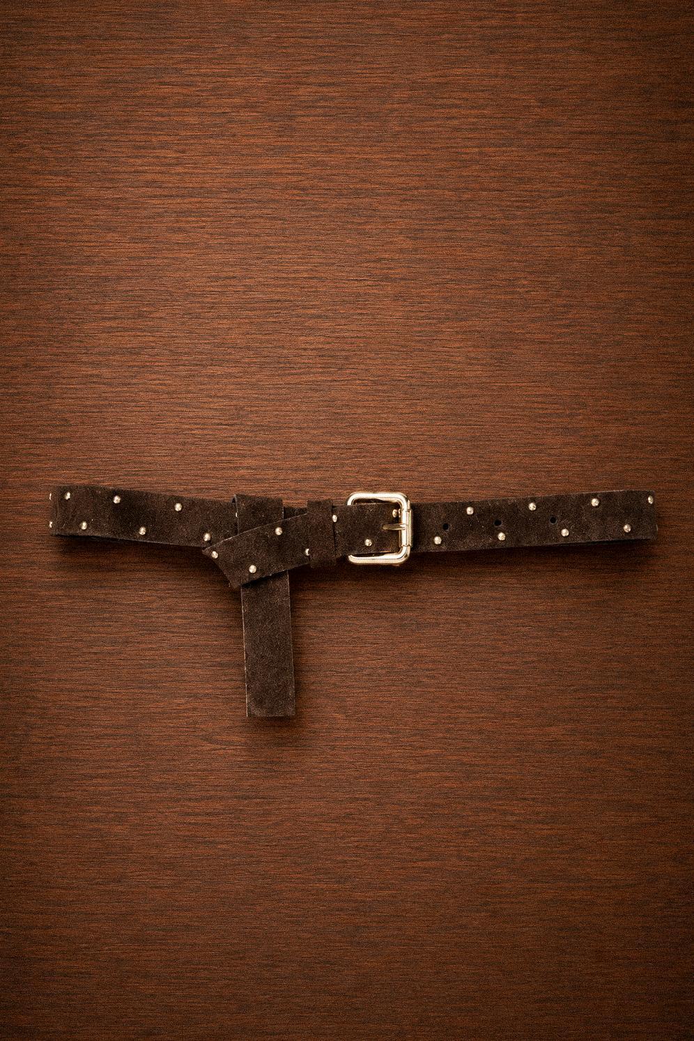 Ruth suede riem - Brown Studs