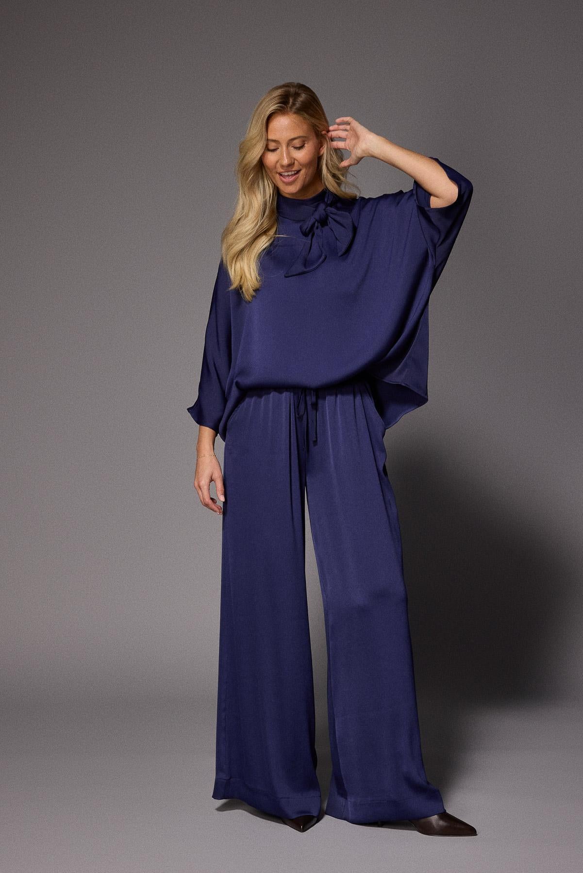 Gala satijnen blouse - Navy