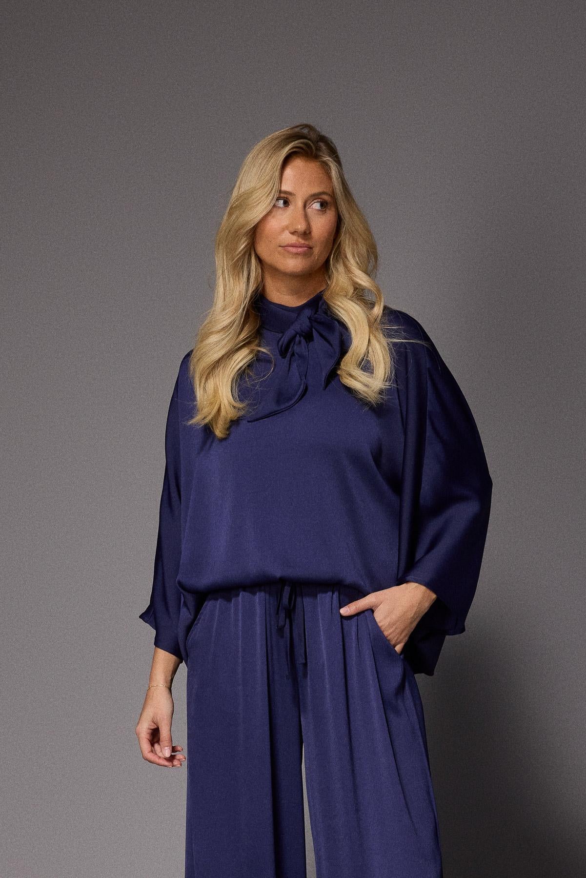 Gala satijnen blouse - Navy