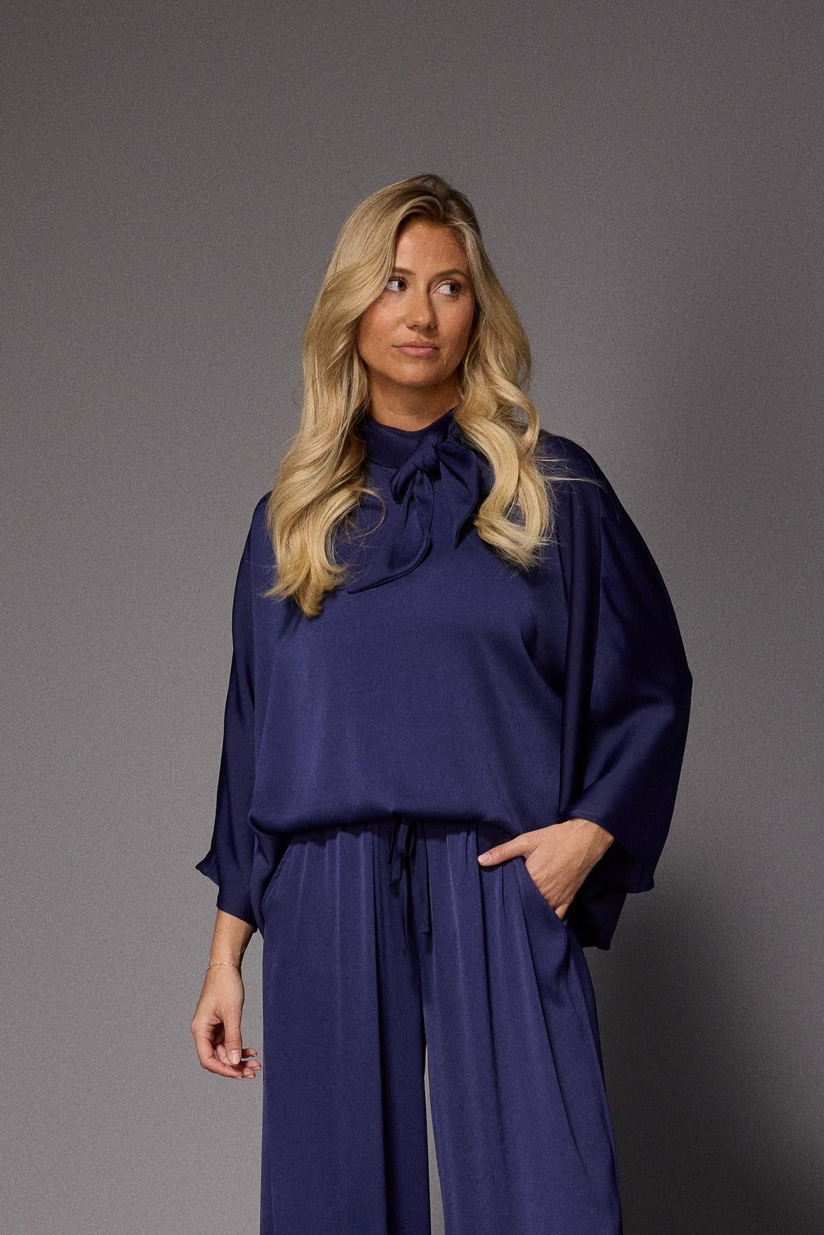 Gala satijnen blouse - Navy
