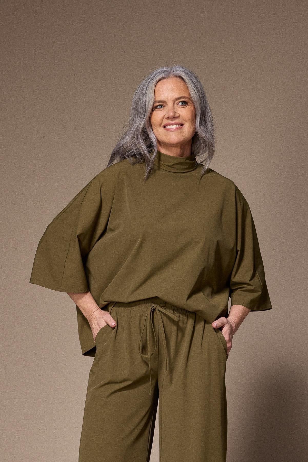 Gala satijnen blouse - Khaki