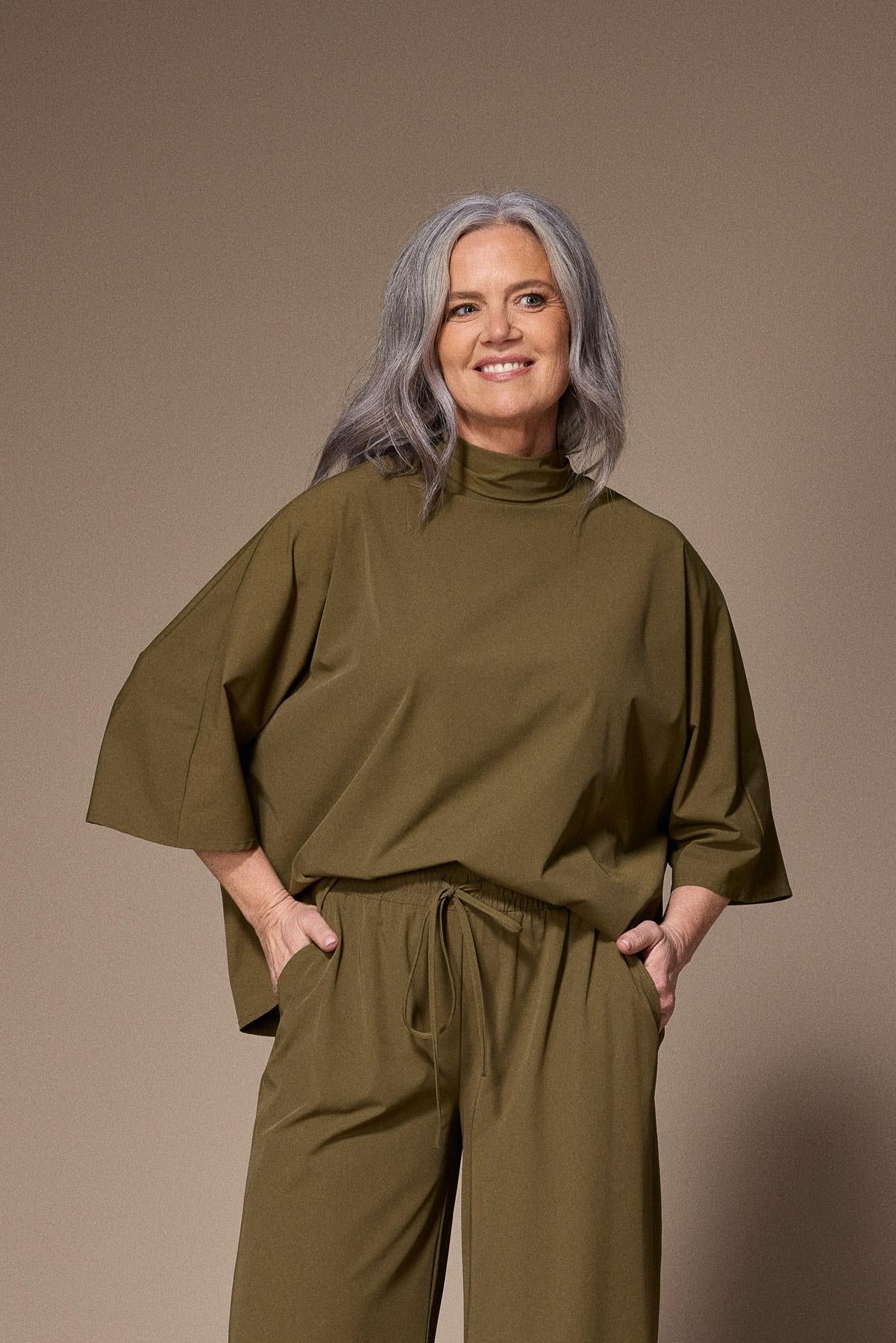 Gala satijnen blouse - Khaki
