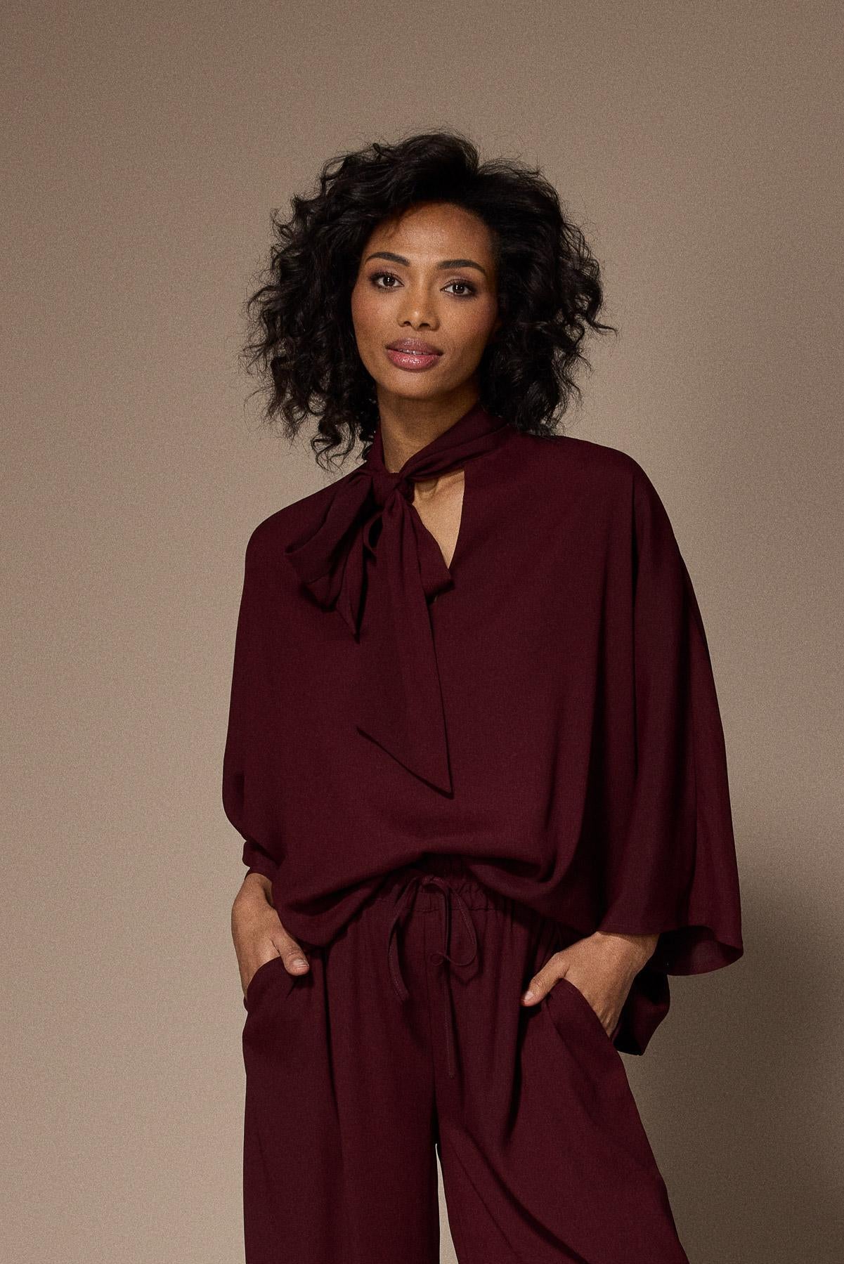 Gala satijnen blouse - Burgundy