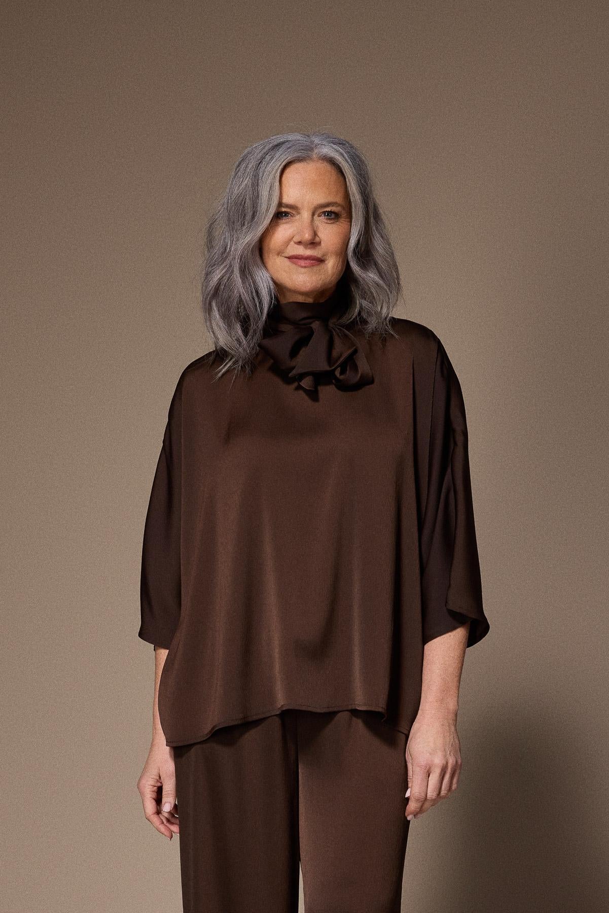 Gala satijnen blouse - Brown