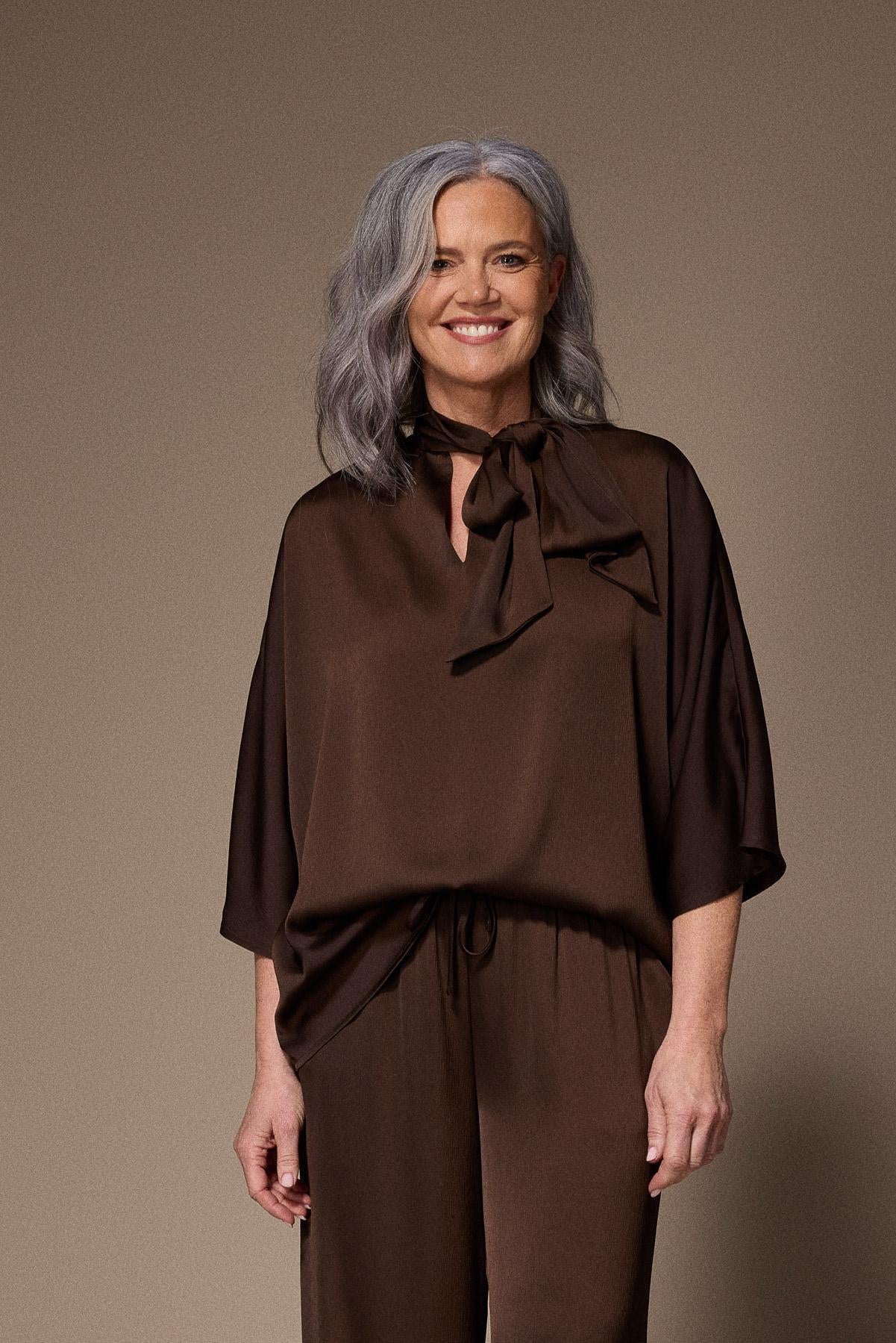Gala satijnen blouse - Brown