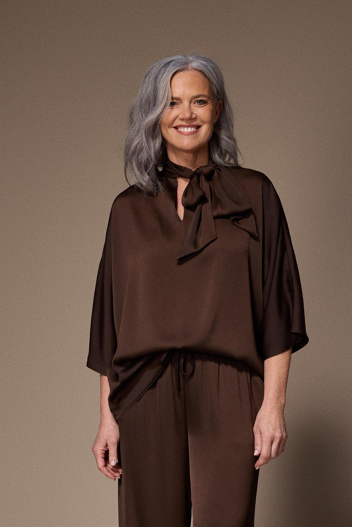 Gala satijnen blouse - Brown