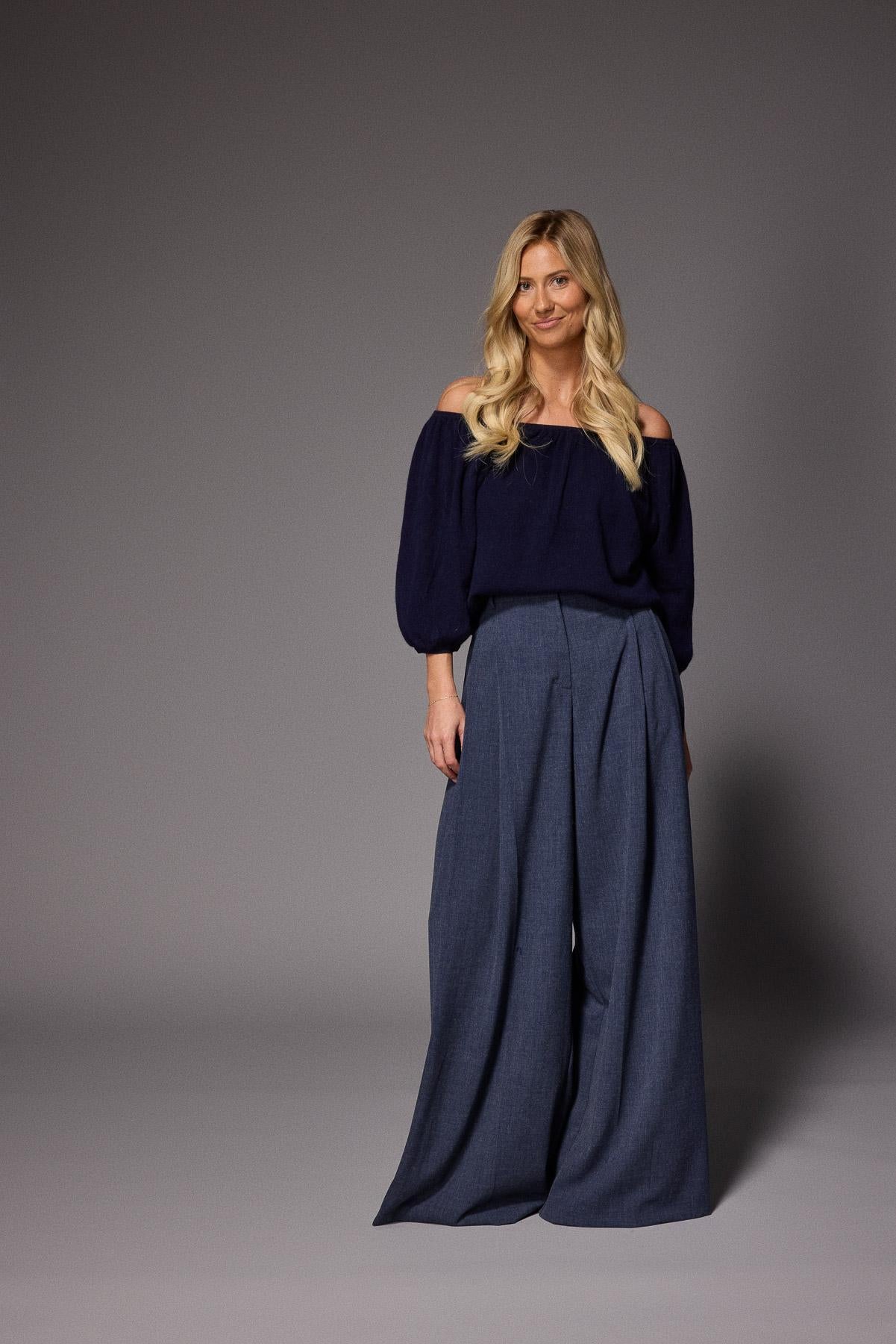 Texas pantalon met dubbele bandplooi - Navy