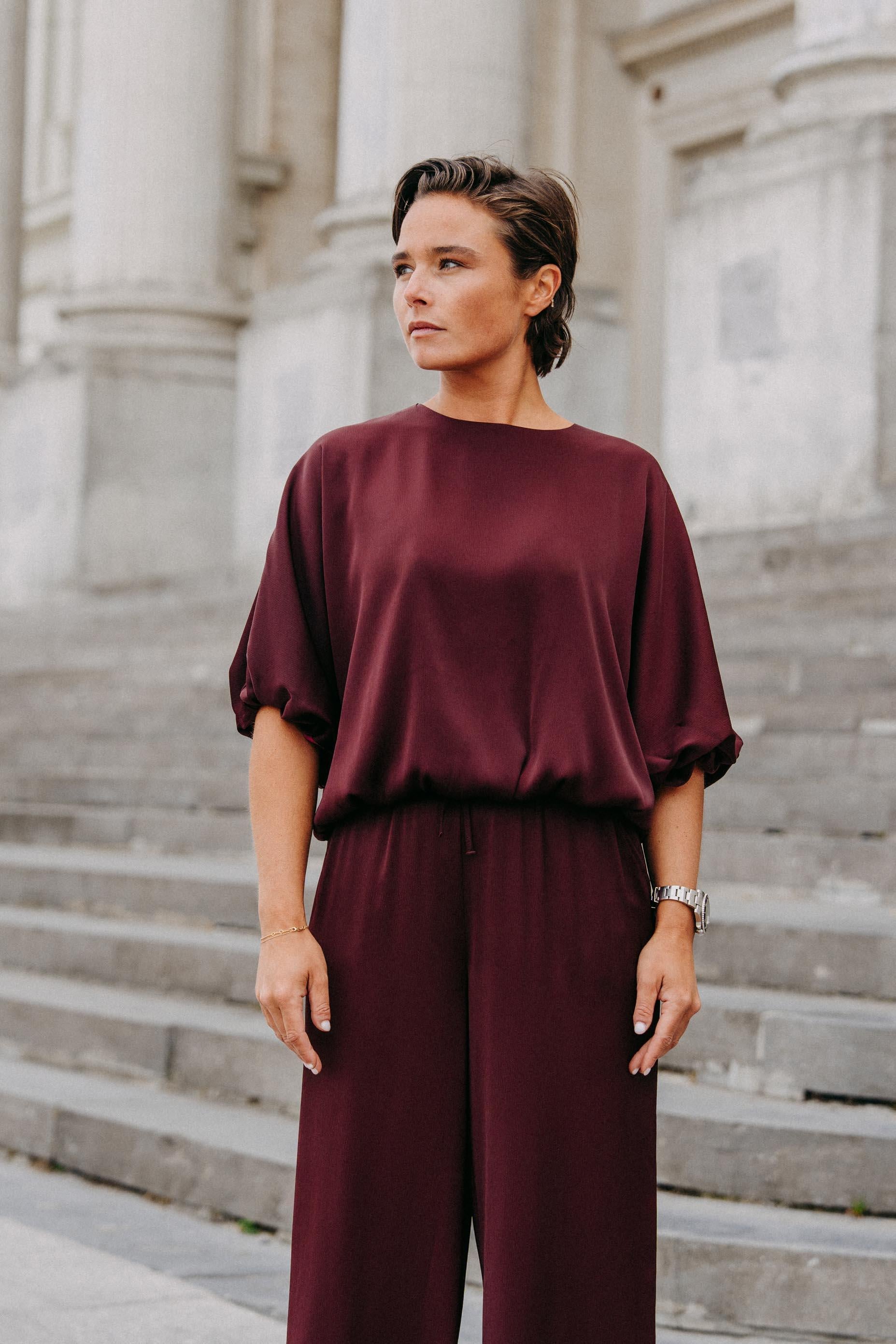 Pien blouse met pofmouwen - Burgundy
