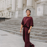 Pien blouse met pofmouwen - Burgundy
