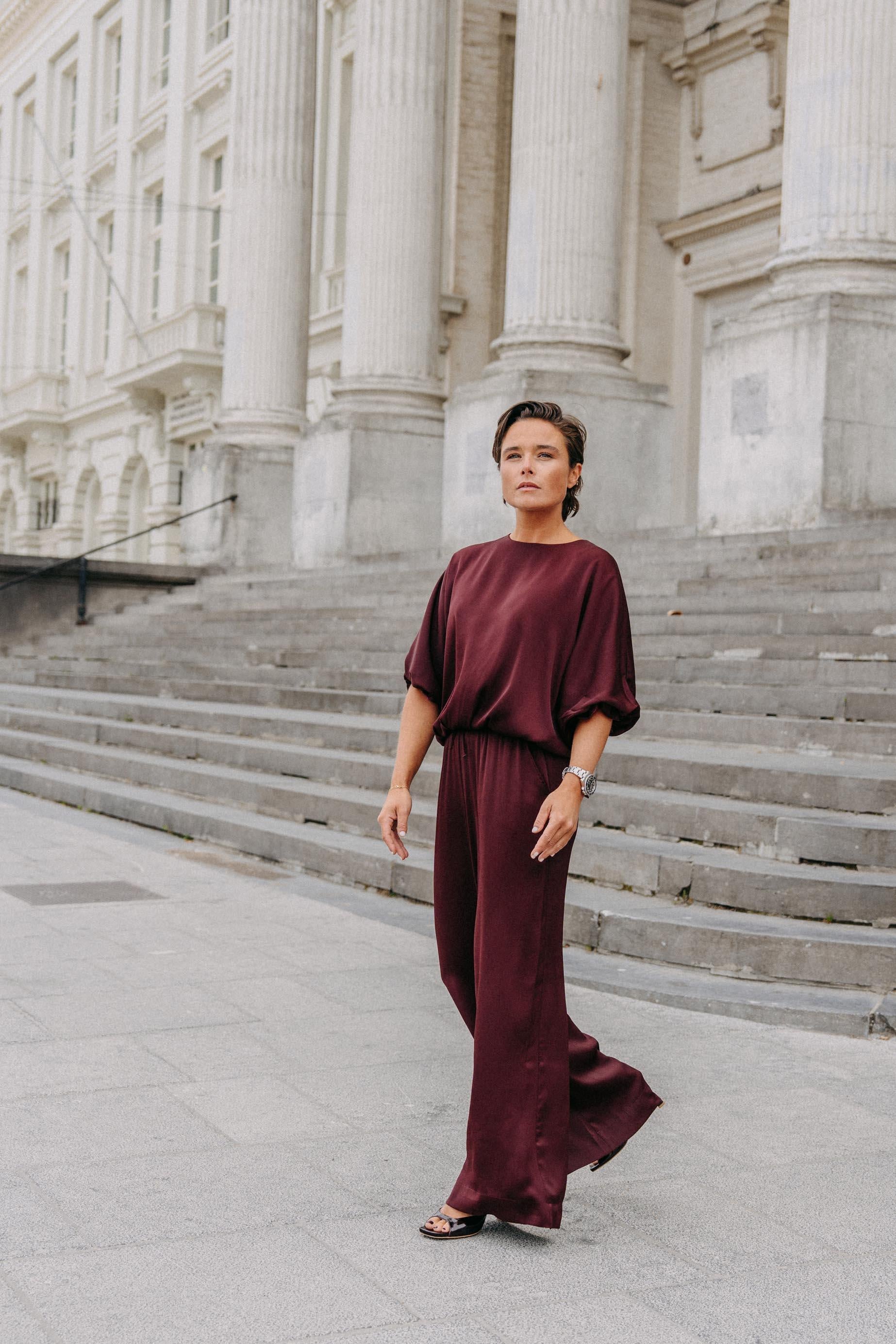 Pien blouse met pofmouwen - Burgundy