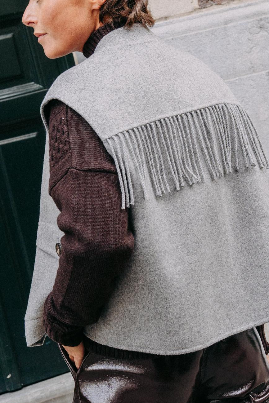 Anna gilet met franjes - Grey