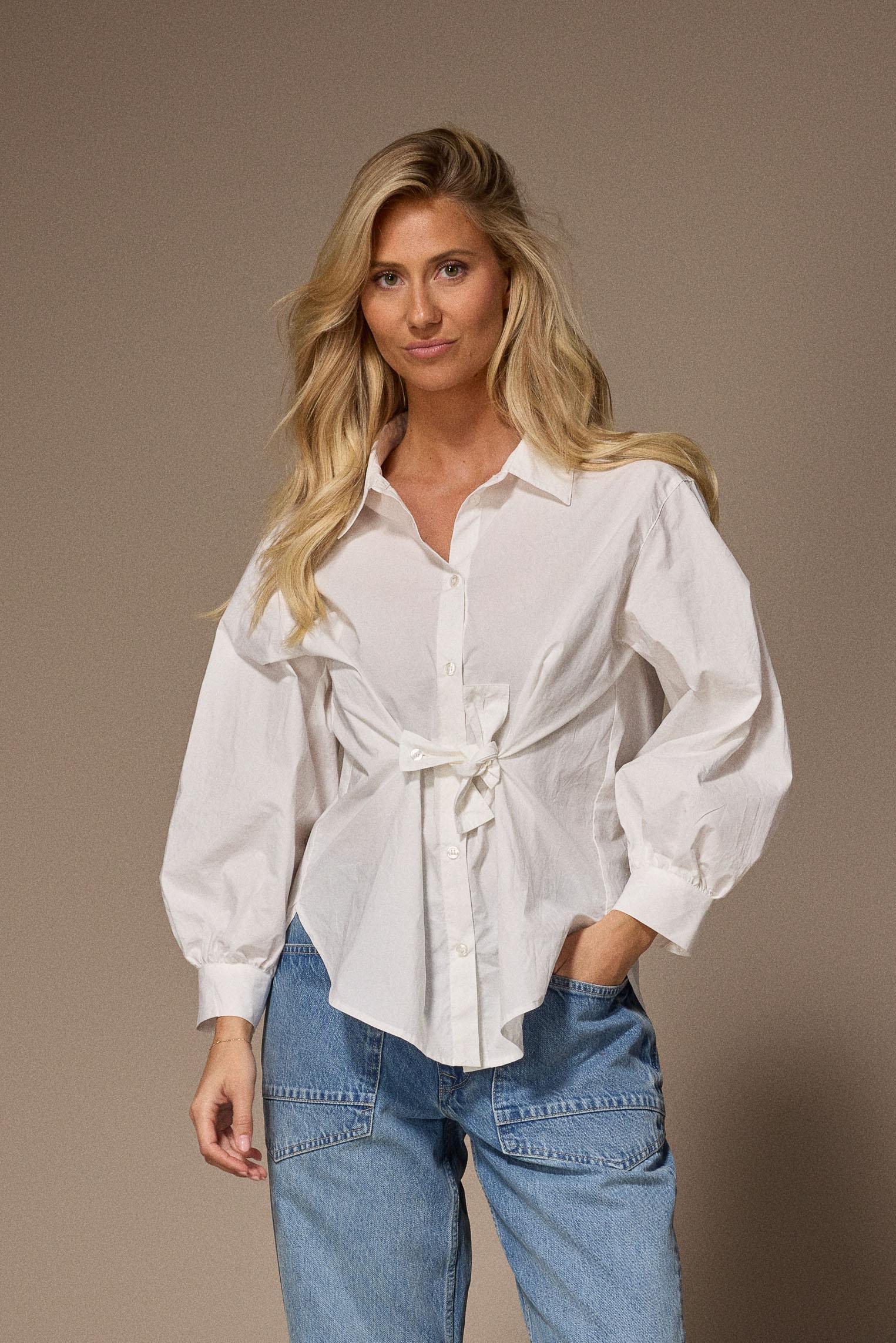 Nara blouse met strikceintuur - White