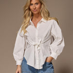 Nara blouse met strikceintuur - White