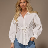 Nara blouse met strikceintuur - White