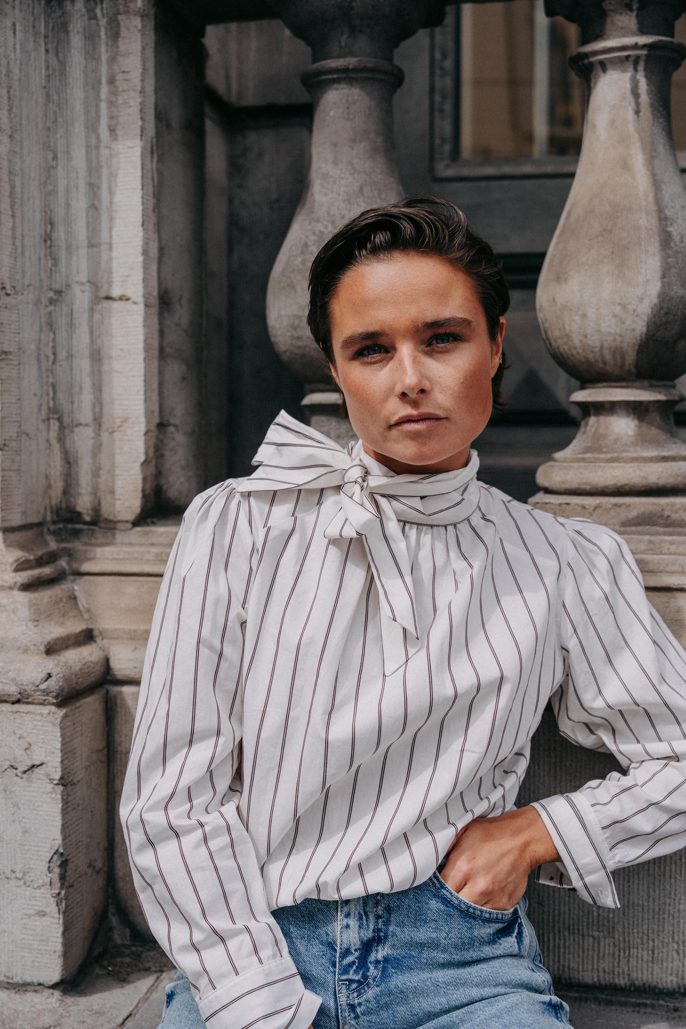 Oda blouse met striklint - Brown stripe