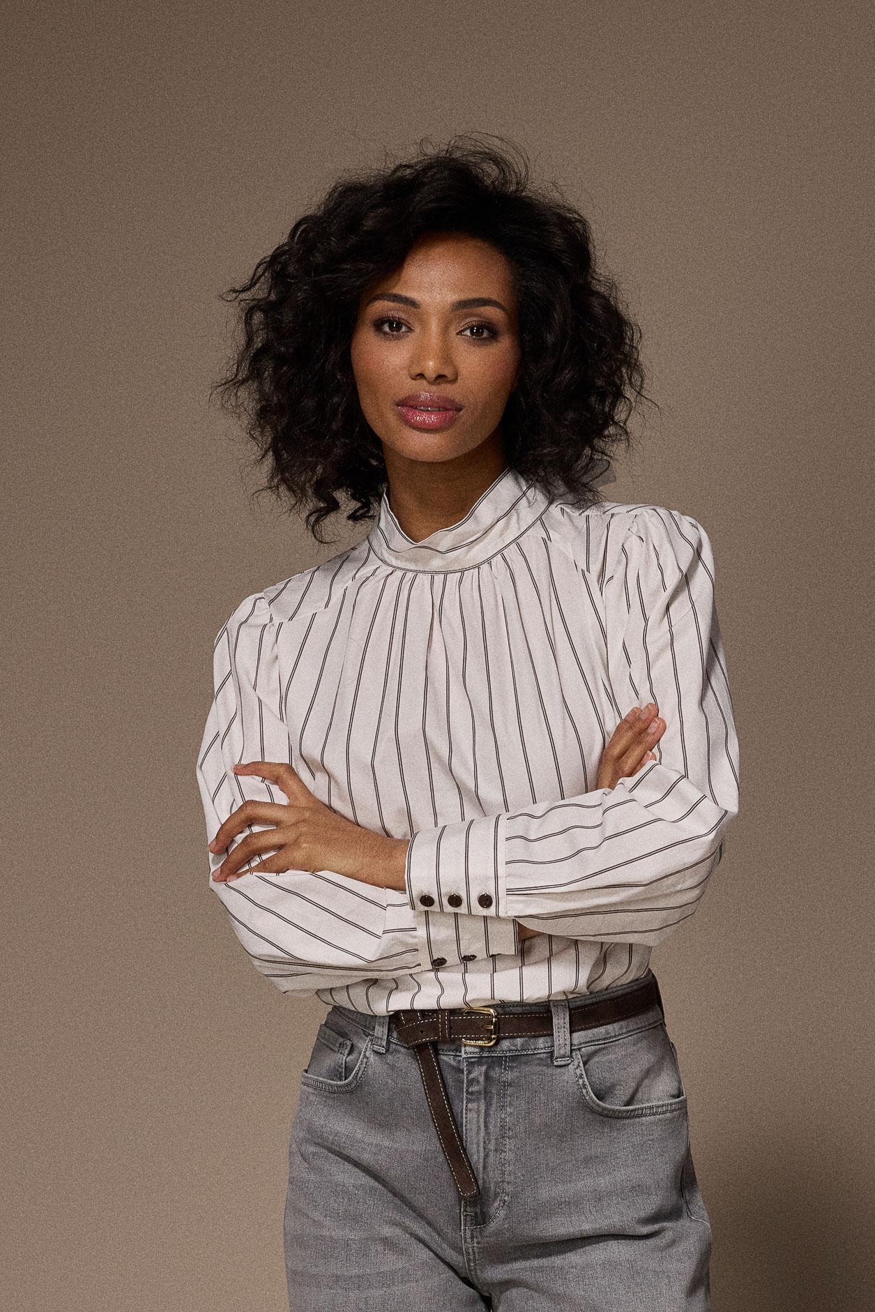 Oda blouse met striklint - Brown stripe