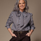 Oda blouse met striklint - Brown / Blue stripe