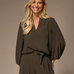 Sol blouse met v-hals - Khaki