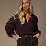 Sol blouse met v-hals - Brown