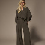 Sol blouse met v-hals - Khaki
