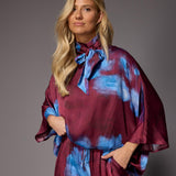 Gala flower satijnen blouse - Burgundy Flowers