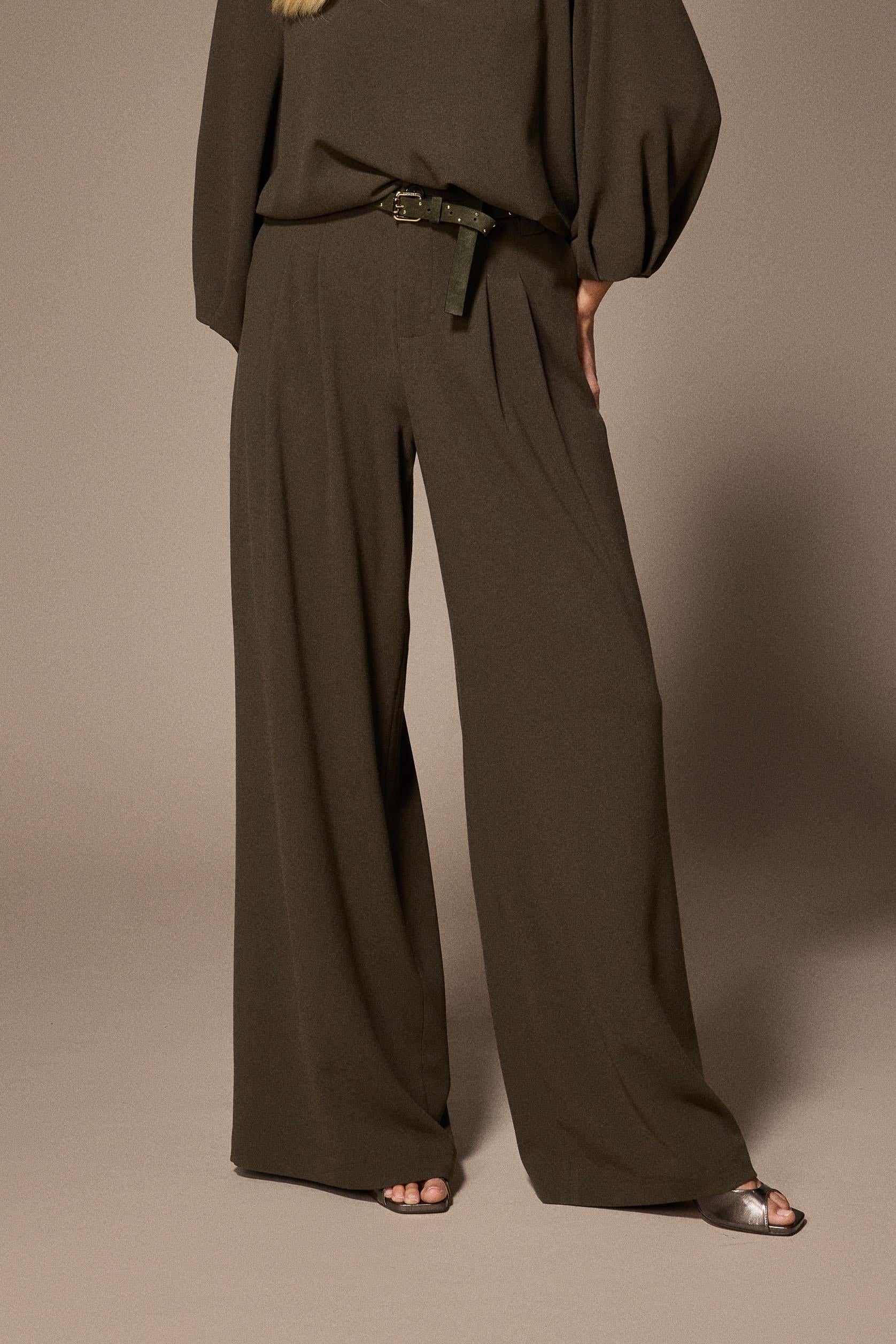 Paulette soepele wide leg broek - Khaki