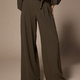 Paulette soepele wide leg broek - Khaki