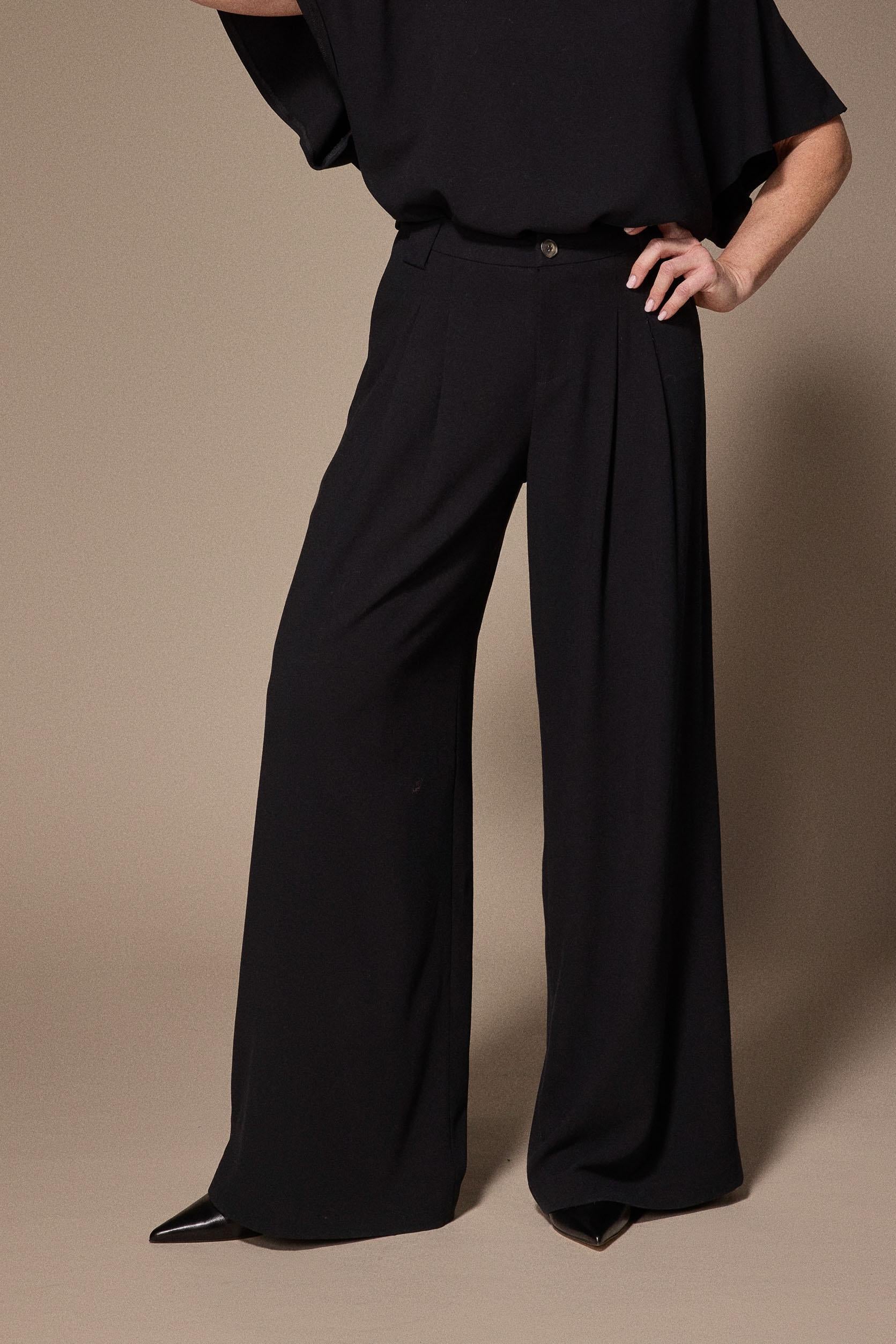 Paulette soepele wide leg broek - Black