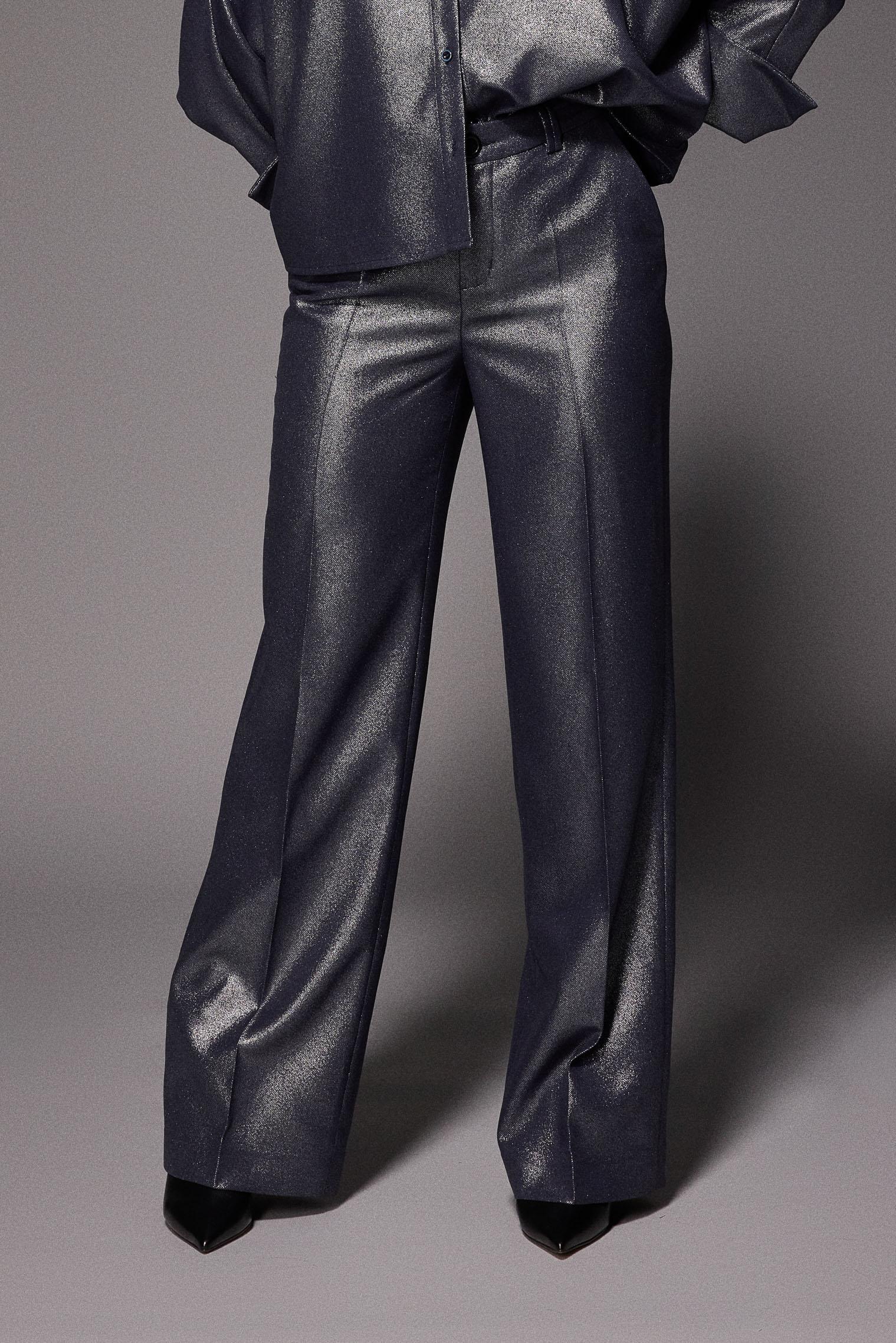 Odelia glitter wide leg broek - Shiny Navy