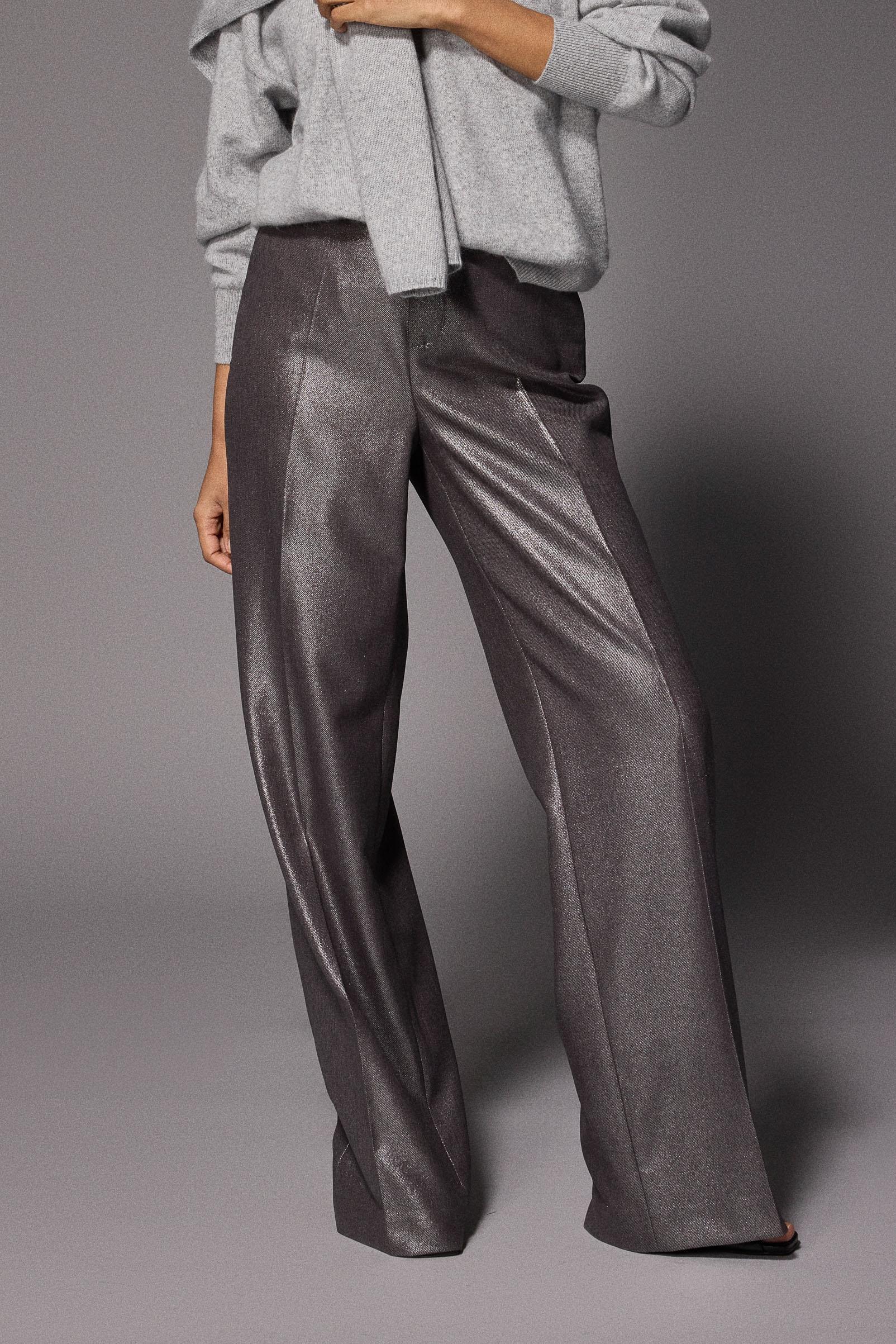 Odelia glitter wide leg broek - Shiny Grey
