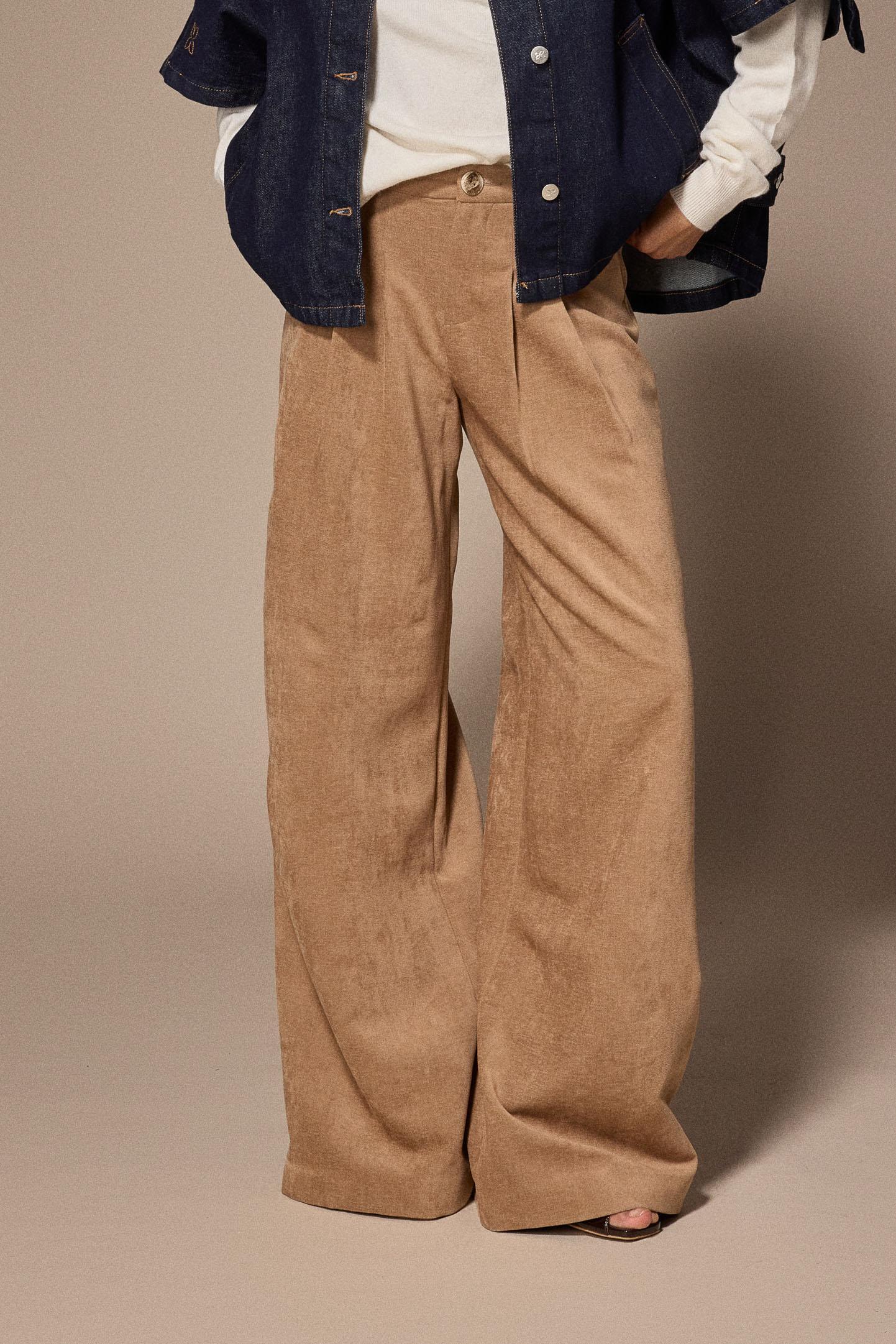 Bobby velours wide-leg broek - Camel