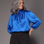Odille satijnen blouse moet striklint - Royal blue